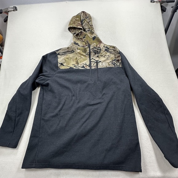 Under Armour Hoodie Mens 2XL Black Camo Specialist Grid 1/2 Zip Waffle Fleece - Picture 1 of 12